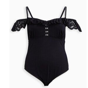 Plus Size 3X Black TORRID Black Lace Trim Cold Shoulder Bodysuit Gothic Sexy
